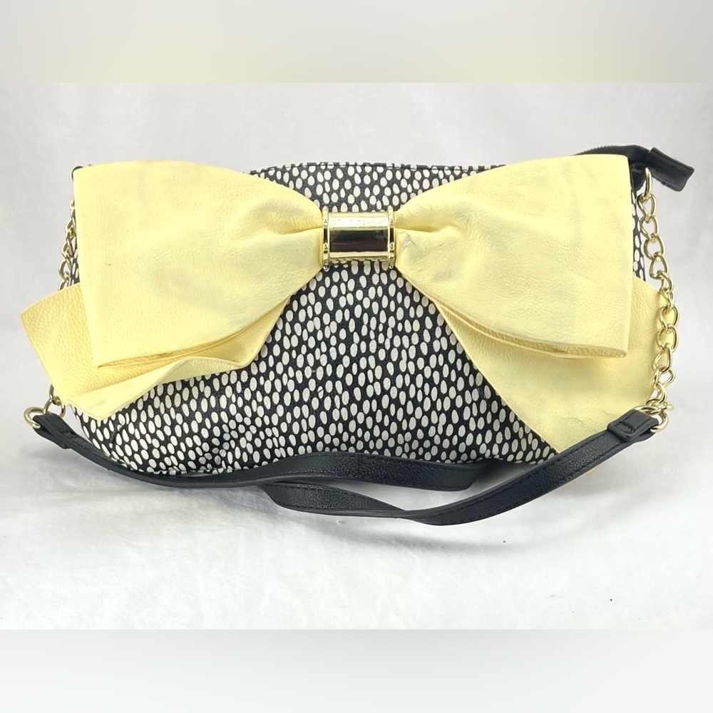 Betsey Johnson Yellow Bow Black and White Clutch